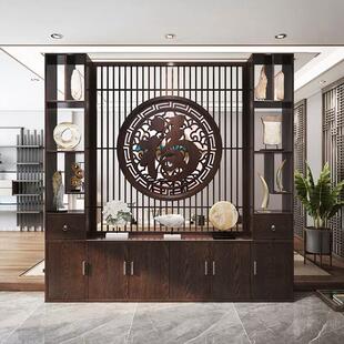 新中式屏风隔断客厅玄关柜遮挡福字浮雕轻奢高档实木电视柜背景墙