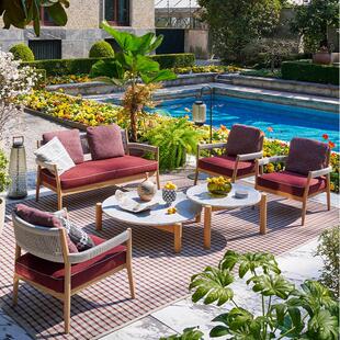 北欧户外沙发家俱民宿茶几藤编休闲组合温室庭院花园实木懒人椅