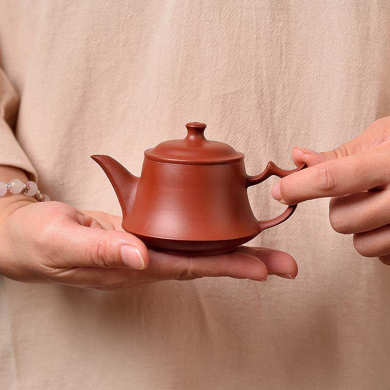潮州手拉壶中式紫砂壶冲茶壶泡茶壶功夫茶具朱泥家用可倒立汉钟壶