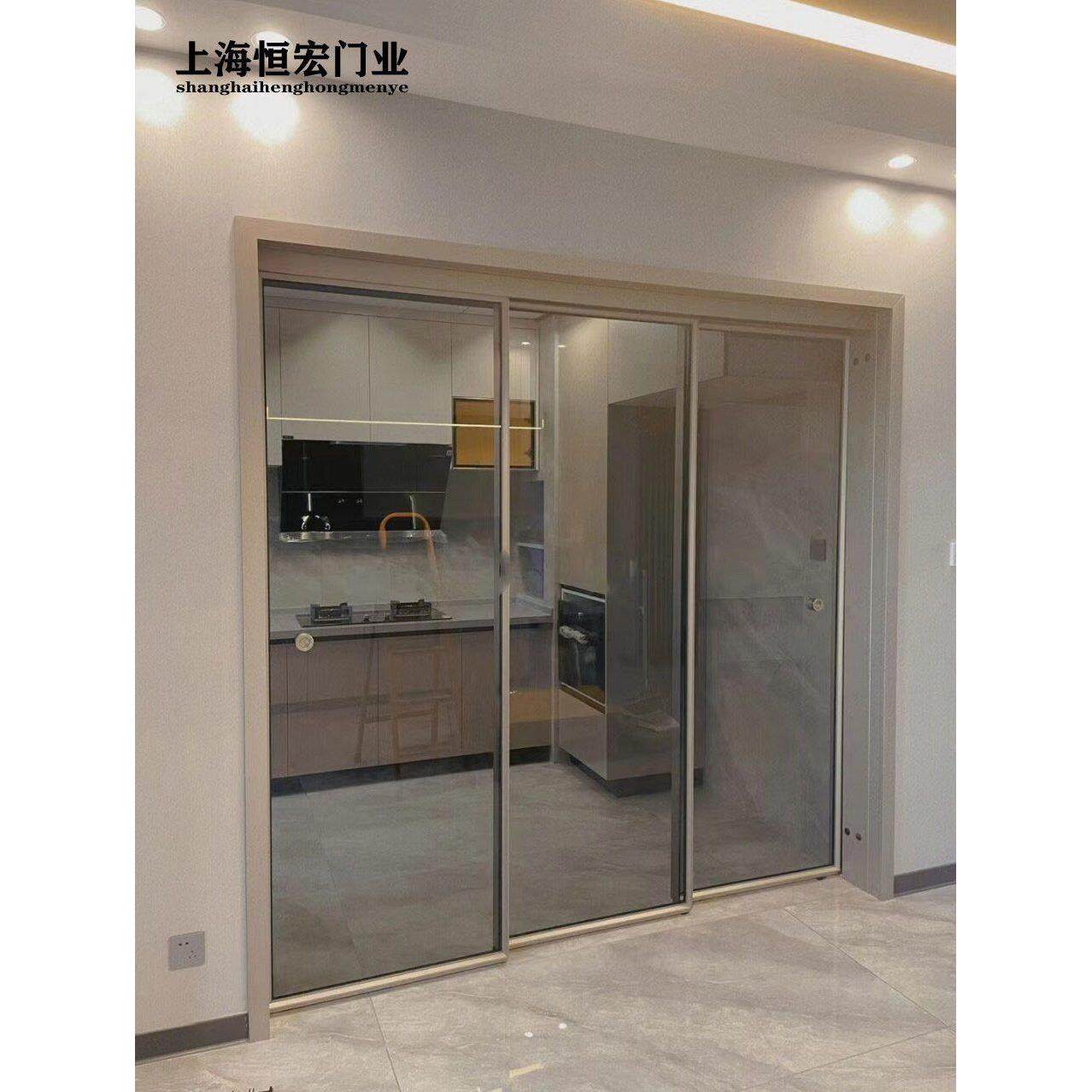 上海厨房推拉门吊轨三联动阳台客厅隐形折叠门隔断门衣柜移门定制