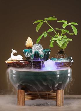 鱼缸流水瀑布招财循环陶瓷家居客厅喷泉造景办公家用装饰乔迁摆件