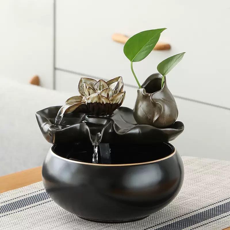 客厅招财陶瓷流水摆件循环鱼缸喷泉办公室桌面吧台新中式居家礼品