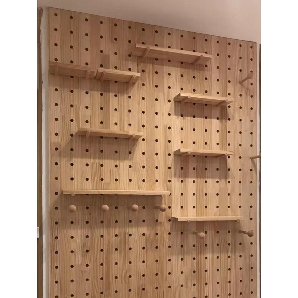 桌上实木洞洞板墙上置物架衣帽架入户玄关隔断屏风木质墙面收纳