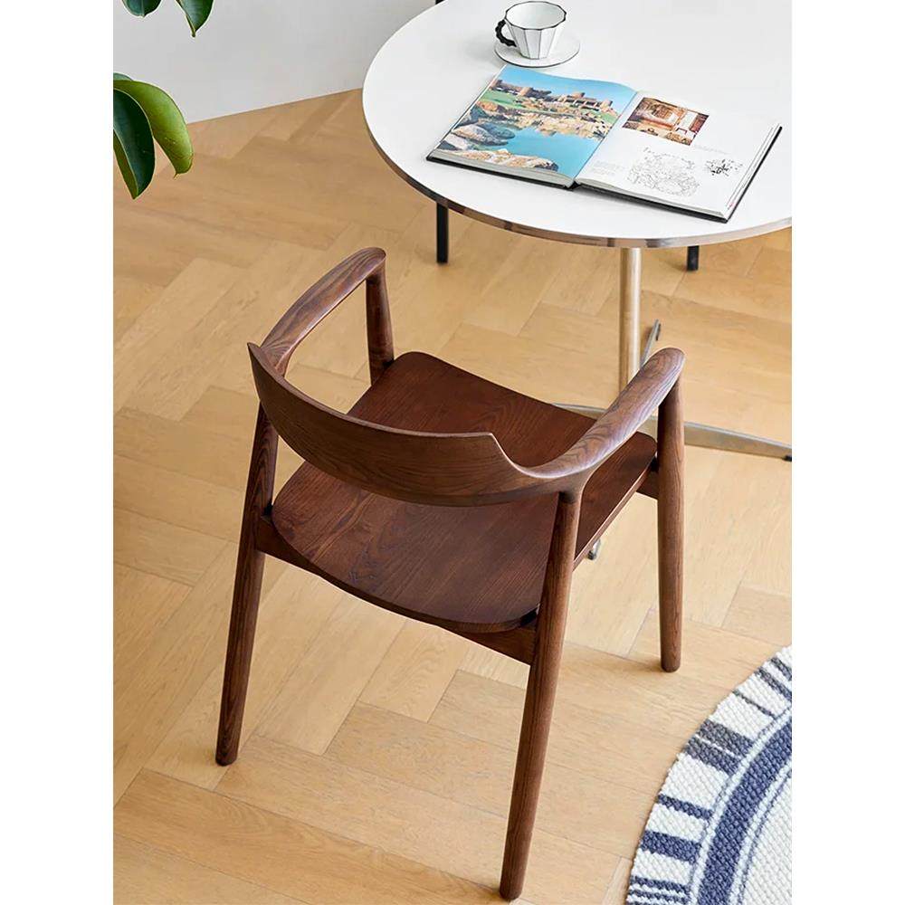 中式实木餐椅肯尼迪广岛椅子家用黑胡桃扶手靠背会议餐厅茶桌凳子