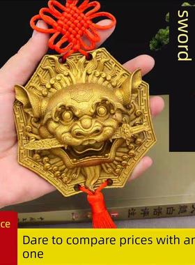 狮咬剑 黄铜狮子头八卦镜虎头牌兽头挂件睚眦门神摆件狮子咬剑