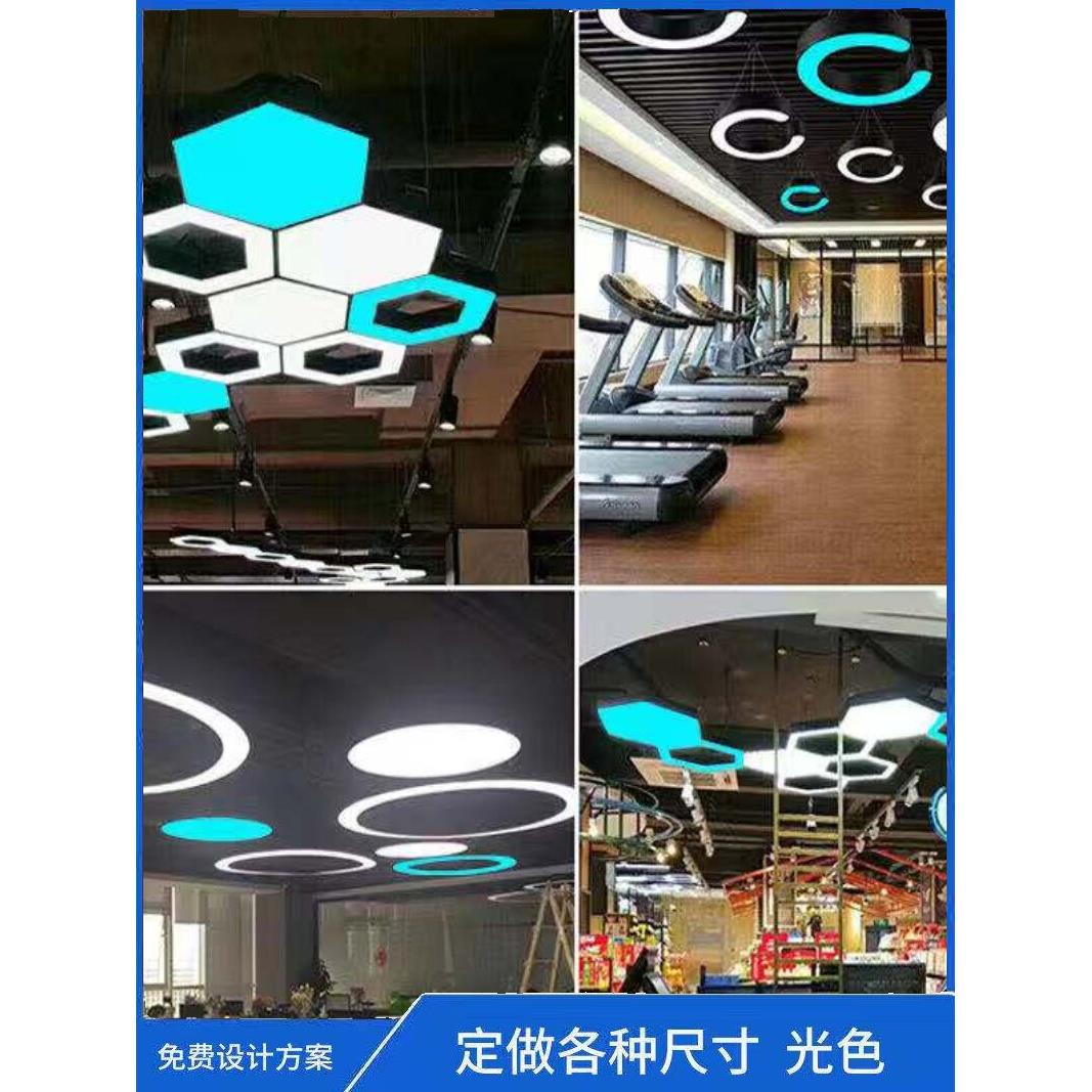 工业风创意吊灯六边形办公室异形灯健身房网咖超市商场简约造型灯