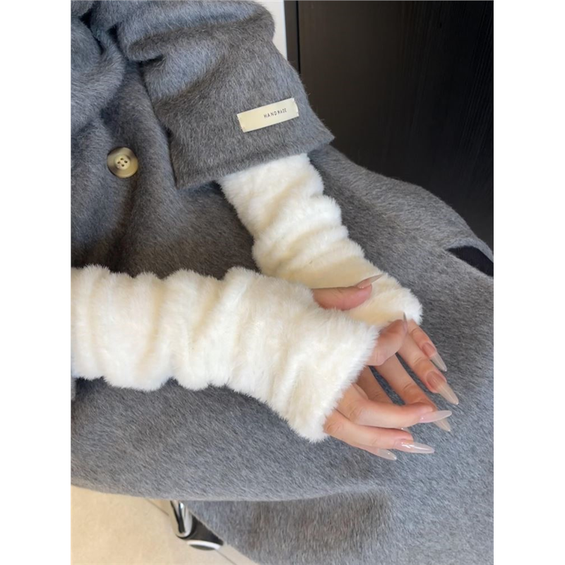 软糯毛绒半指手套女加绒保暖春秋袖套可爱仿兔毛日系长袖漏指手套