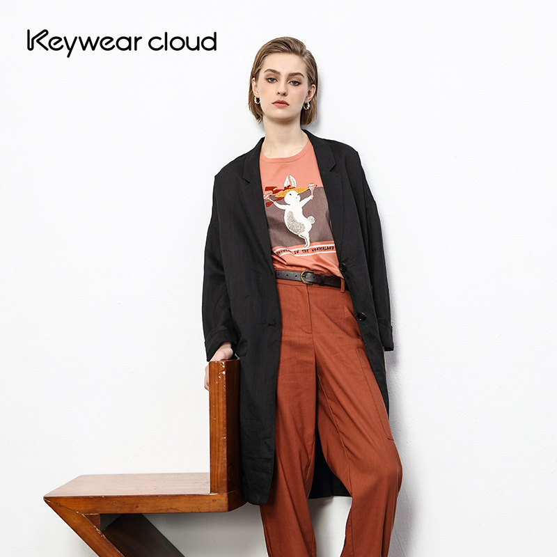 【设计总监然姐】Keywearcloud奇威女装黑色英伦风外套女中长款休