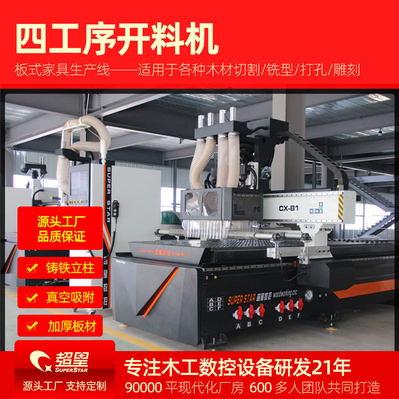 木工电动机械设备全自动钻孔机床四工序木料开料打孔器加工工厂