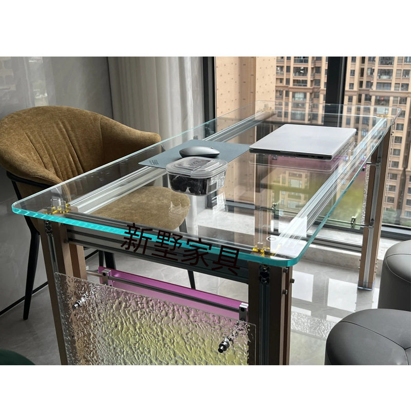 设计师创意电脑桌铝型材钢化玻璃桌家用书房卧室办公桌工作写字台