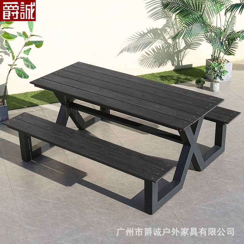 户外塑木防腐防水防晒连体桌椅