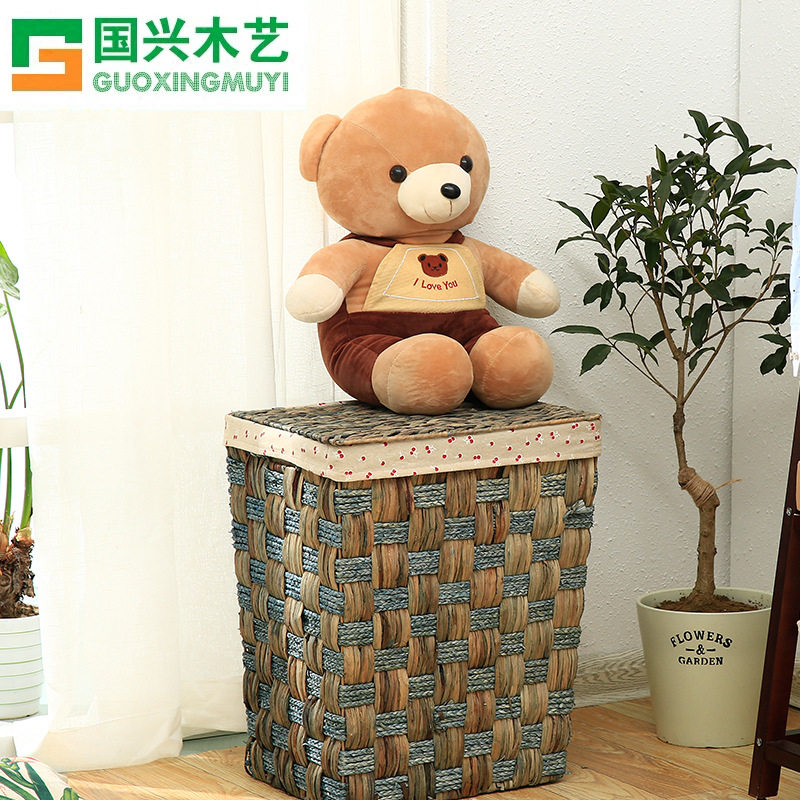 厂家直销环康纯手工编制蒲草收纳篮 脏衣篓收纳篮批发