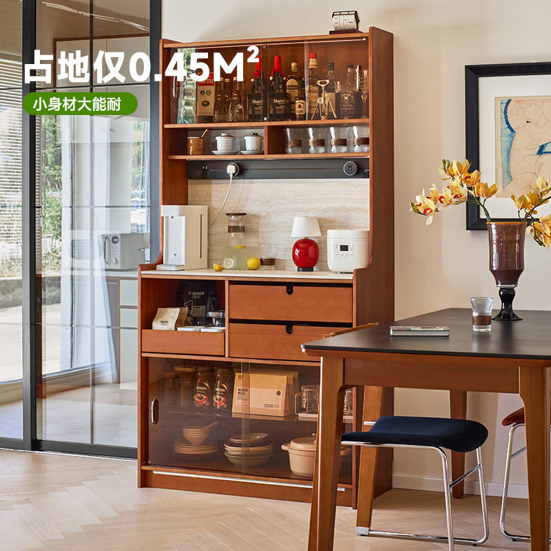 实木岩板中古风小户型窄高餐边柜
