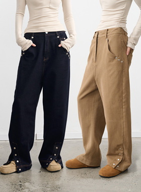 LINY LIBERTY 25AW 100%棉设计感原牛色直筒宽松牛仔裤女休闲长裤