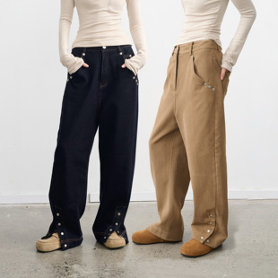 LINY LIBERTY 25AW 100%棉设计感原牛色直筒宽松牛仔裤女休闲长裤