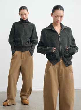 LINY LIBERTY 25AW 20羊毛复古风修身短款针织毛衣女拉链开衫外套