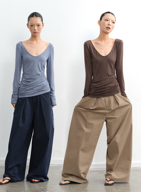 LINY LIBERTY 25SS 简约设计感纯色V领修身长袖T恤女显瘦正肩上衣