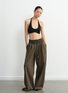 LINY LIBERTY 25SS 复古设计感军绿色低腰卫裤女宽松休闲垂感长裤