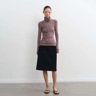 T恤女显瘦打底衫 LINY 长袖 设计感高领斜门襟修身 上衣 LIBERTY25AW