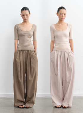 LINY LIBERTY 25SS 设计感大U领修身短袖T恤女百搭纯色显瘦上衣