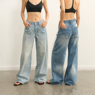女宽松直筒休闲长裤 LINY 复古重工做旧阔腿牛仔裤 25AW LIBERTY