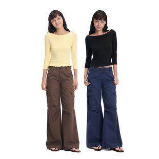 LINY LIBERTY26AW 修身一字领荷叶下摆长袖T恤女短款显瘦打底上衣