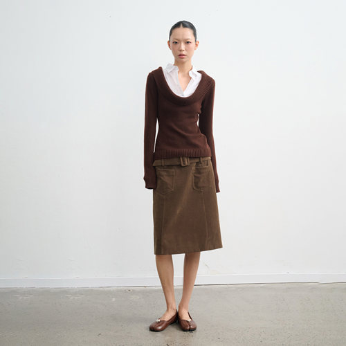 设计感深U领假两件针织衫女上衣