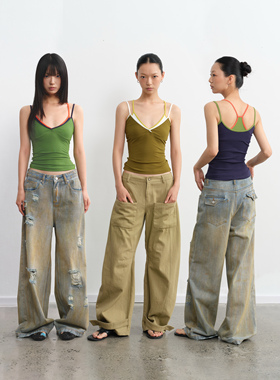 LINY LIBERTY 26SS 设计感假两件修身吊带背心女外穿夏季上衣T恤