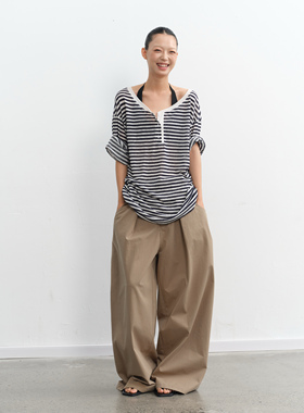 LINY LIBERTY25SS 60天丝莱赛尔设计感条纹宽松落肩长袖T恤女上衣