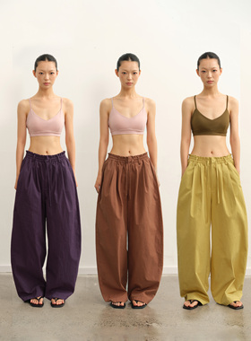 LINY LIBERTY 25AW 设计感松紧腰宽松阔腿裤子女高腰休闲直筒长裤