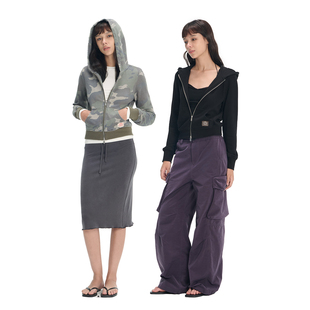 LINY LIBERTY 26AW 复古迷彩连帽卫衣女双拉链短款修身外套上衣