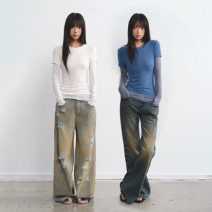 LIBERTY 长袖 25SS 新款 T恤女打底上衣 简约设计感假两件秋季 LINY