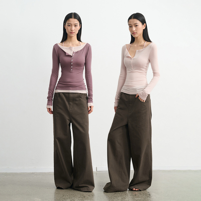 亨利领高弹显瘦长袖T恤女