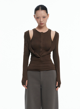 LINY LIBERTY 24SS 复古两穿修身高弹针织亨利衫女打底衫上衣