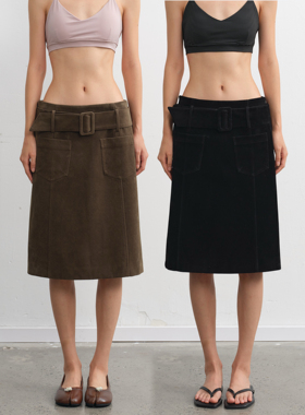 LINY LIBERTY 25AW 复古设计感仿麂皮中长款半裙女秋冬直筒裙子