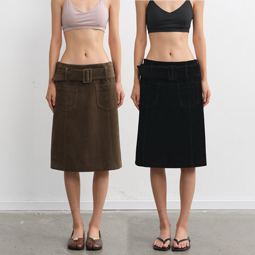 复古设计感仿麂皮中长款半裙女