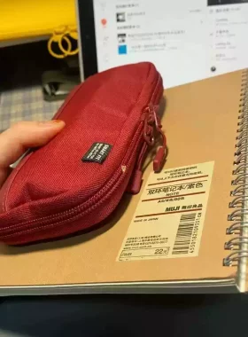 酒红纯色办公笔袋日系简约多功能