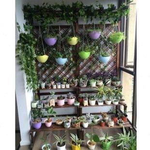 室内实木植物网格盆栽花盆架子 阳台花架家用防腐木多层阶梯落地式