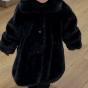 儿童皮草外套水貂绒皮毛一体女童中长款千金风韩版厚环保毛毛大衣
