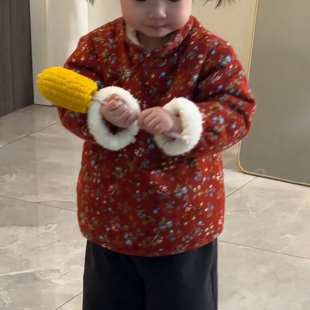 儿童中国风偏襟棉袄宝宝复古加绒加厚棉衣女童民族风喜庆拜年服