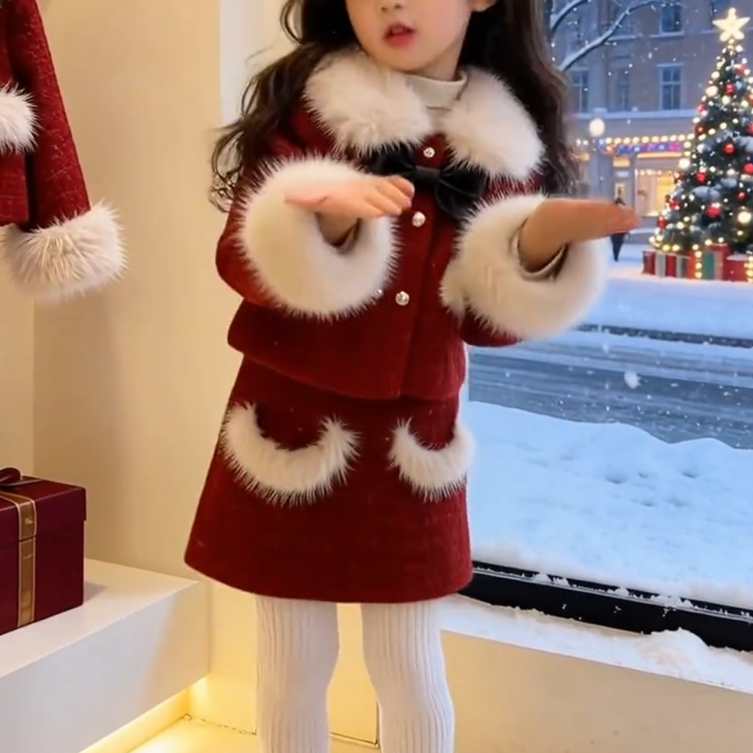 过年拜年服女童小香风套装2025新款冬季宝宝喜庆红色夹棉外套半裙,童装/婴儿装/亲子装,套装,淘宝优惠券,粉丝福利购,淘宝优惠卷