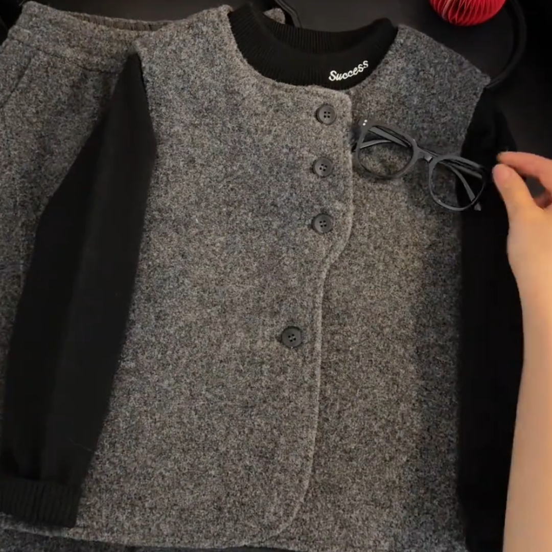 韩版时尚童装男童秋冬2026新款设计感毛呢马甲外套宽松弯刀裤套装,童装/婴儿装/亲子装,套装,淘宝优惠券,粉丝福利购,淘宝优惠卷