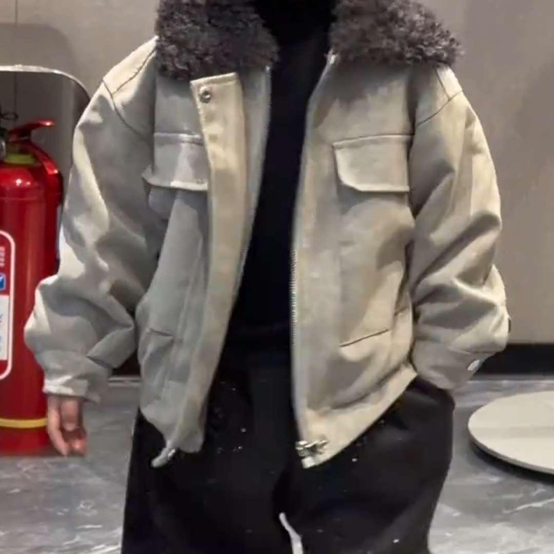 2026男童秋冬新款套装宝宝加绒毛领外套儿童夹克帅气潮范男孩时尚