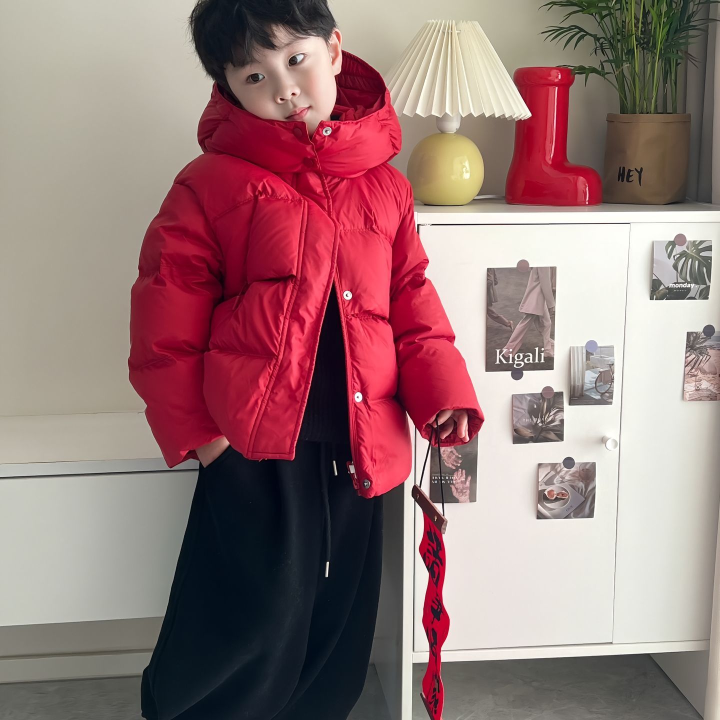 2025新款男童加绒棉服外套冬季红色加厚儿童棉衣棉袄宝宝冬装衣服