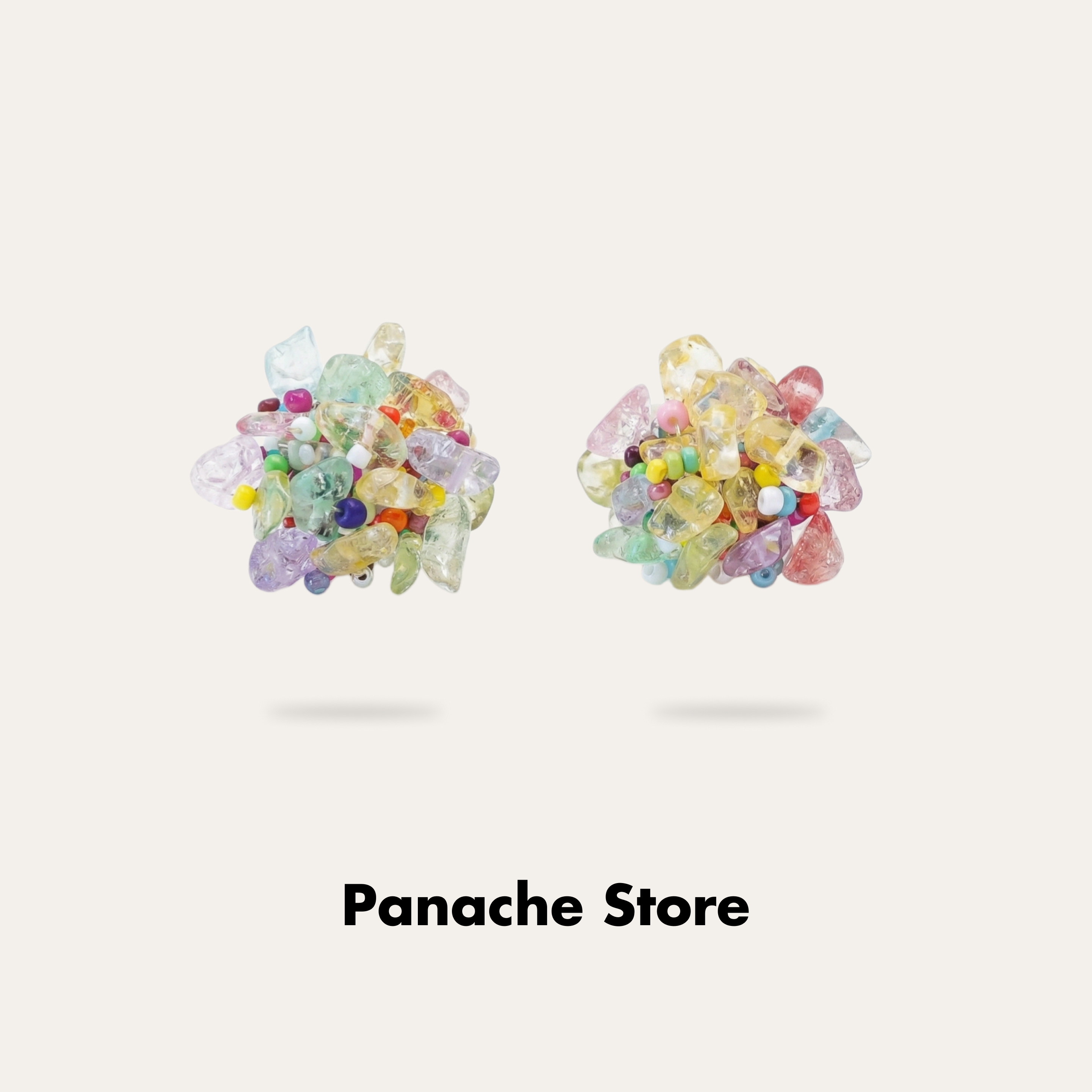 PANACHE 多巴胺彩色水晶感串珠花簇耳钉 小众清透手工编织耳钉女