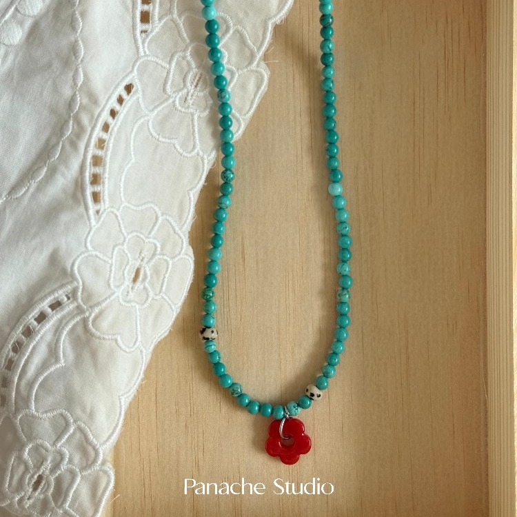 PANACHE 天然绿松石串珠花朵项链 小众新中式百搭独特韩系项链女