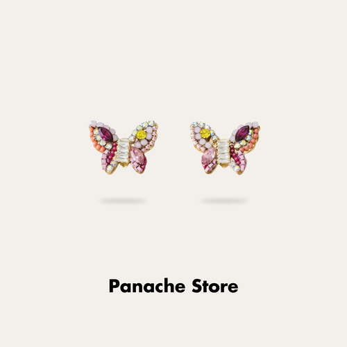 PANACHE 春日缤纷粉色蝴蝶耳钉小众高级感重工气质韩国锆石耳环女