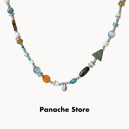 PANACHE 小众复古天然石琉璃串珠项链 新中式个性气质韩系锁骨链
