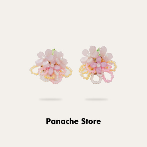 PANACHE 春夏粉紫色缤纷花朵串珠耳钉 少女森系清新度假风耳饰女