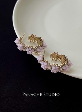 PANACHE 气质淡粉圈圈耳环 设计感清新小众高级韩国粉色耳钉女